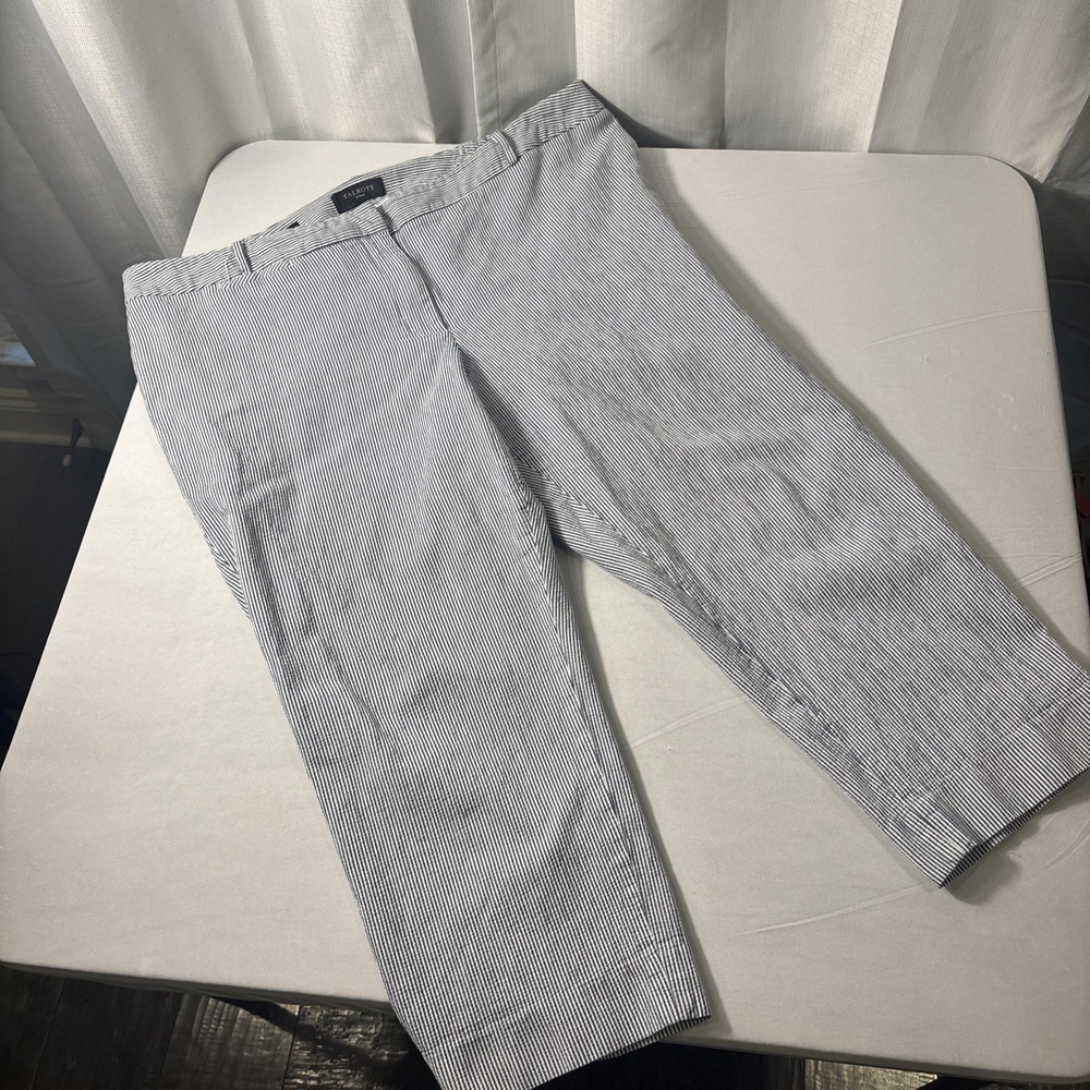 Talbots Women Heritage Seersucker Pants‎ 20W Blue Striped Cropped Coastal Preppy